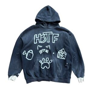 HSTF Sun Faded Graphic Hoodie Mens Large Black Music Theater Dance Streetwear